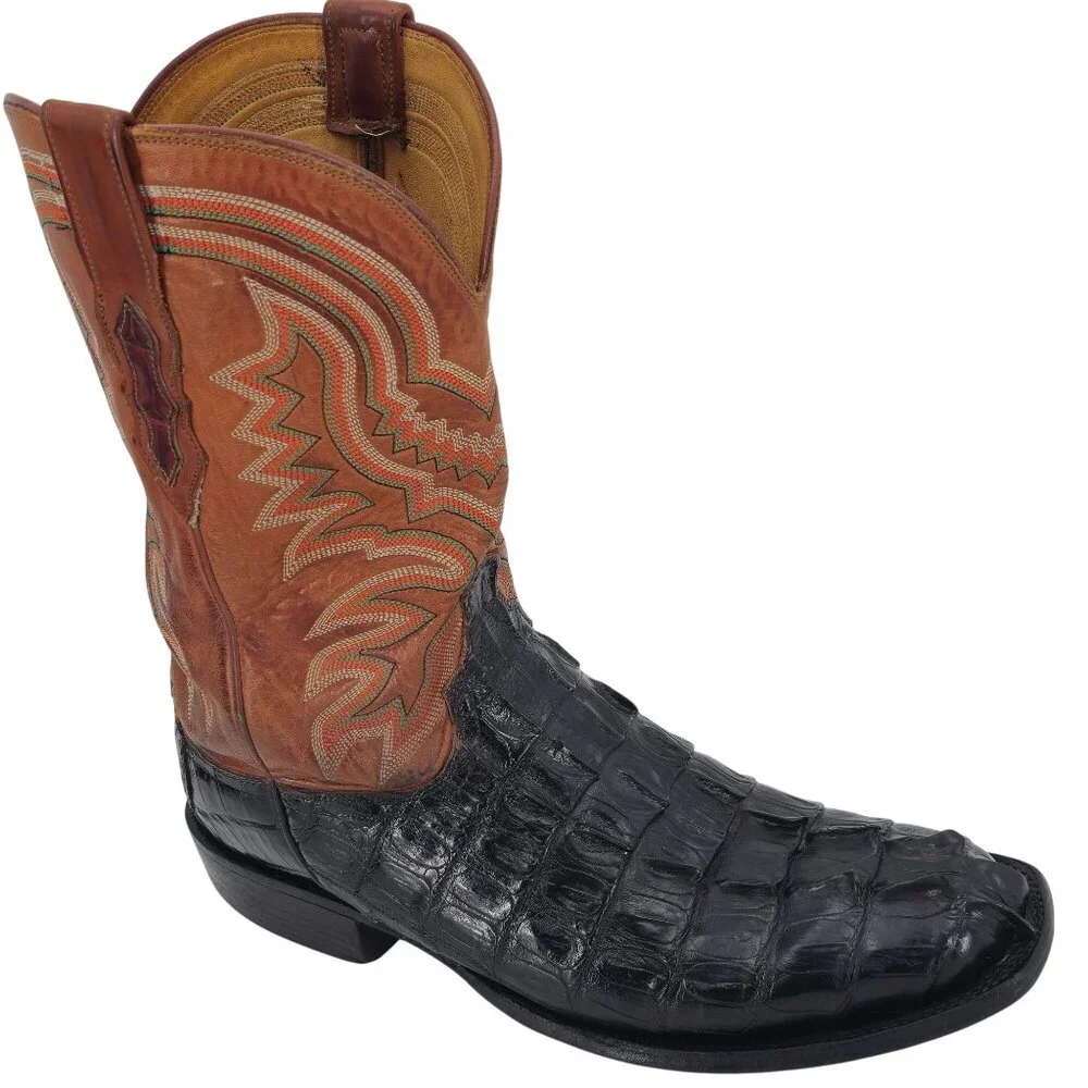 Lucchese Mens 9.5EE Tail-cut Caiman Black Brown Leather Cowboy Western Boots CBC - Picture 16 of 16